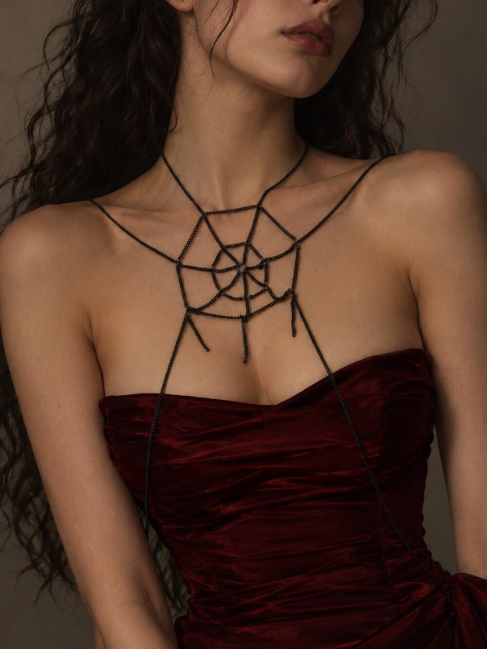 Black Spider Web Body Chain Necklace Gothic Statement Jewelry